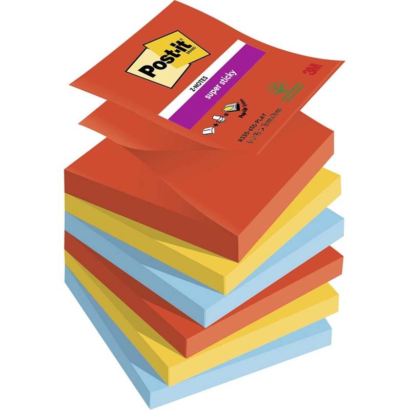 Post-it Super Sticky Z-Notes 76mmx76mm 90ark/blk 6blk/pak Playful farv