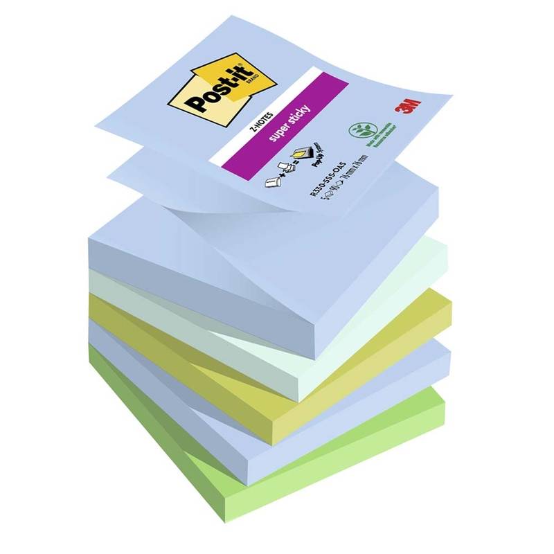 Post-it Super Sticky Z-Notes Oasis farvekollektion 76mmx76mm 90ark/blk