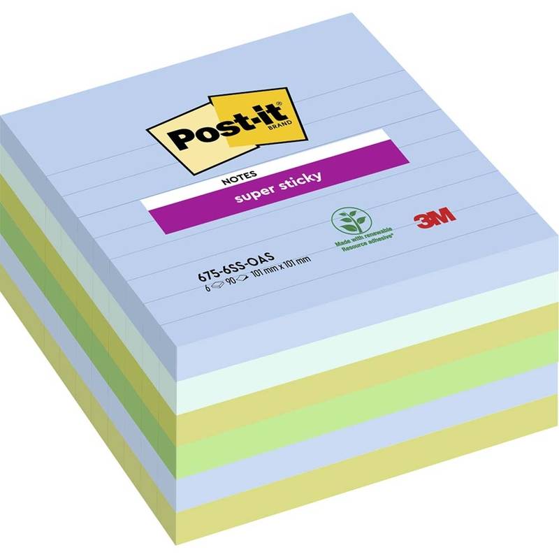 Post-it Super Sticky Notes linjerede 101mmx101mm 90ark/blk 6blk/pak Oa