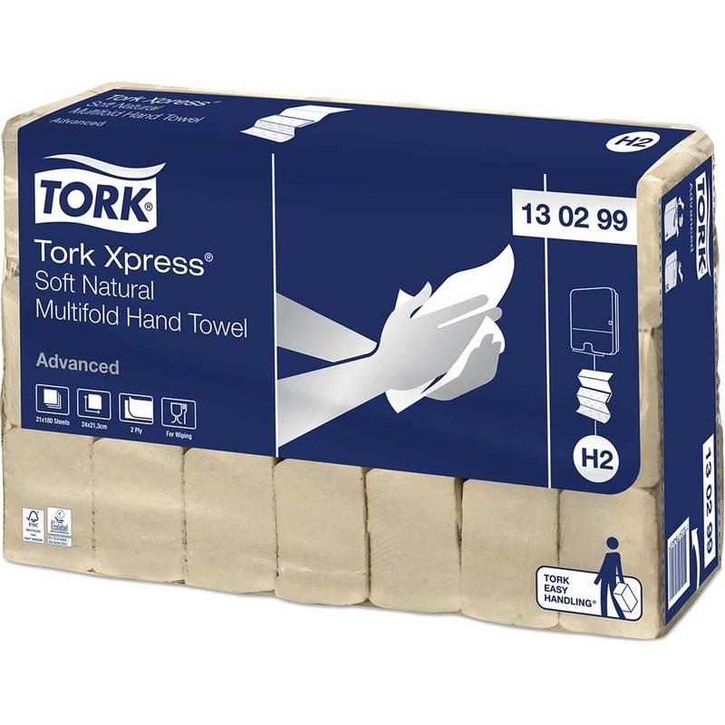 Papirh&aring;ndkl&aelig;de Tork Xpress Adv natur 2-lag M-fold 3780 ark