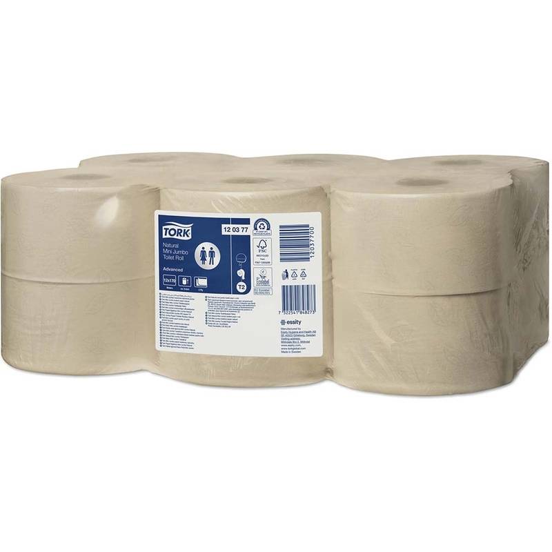 Toiletpapir Tork jumbo mini brun natur T2 170m 12 rle
