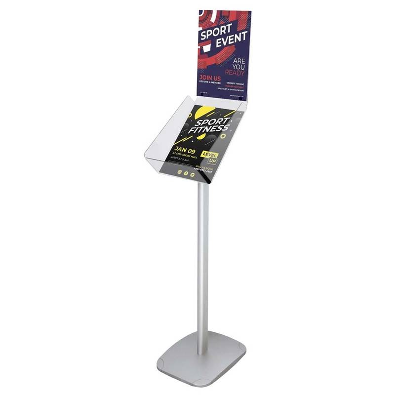 Infostand TWIN A4 Brochure holder Twinco A4 gulvmodel aluminium/gr&aring;