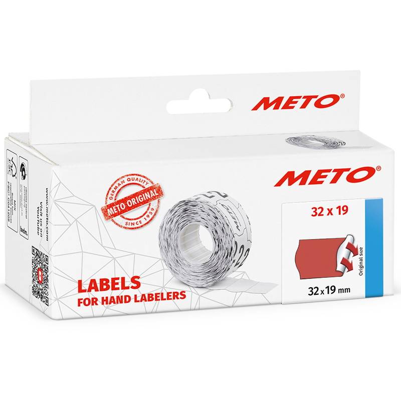 Etiket Meto 32x19mm neon r&oslash;d permanent 1000stk/rul 5rul/pak