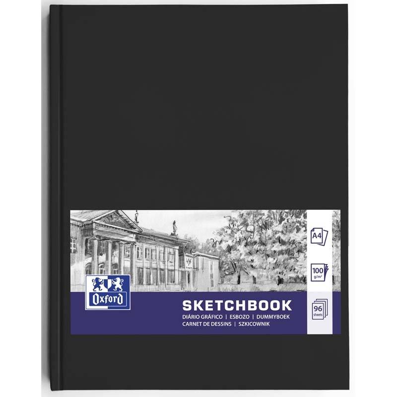 Skitsebog Oxford A4 sort h&aring;rdt omslag indbundet tr&aring;dsyet ryg 96ark 100
