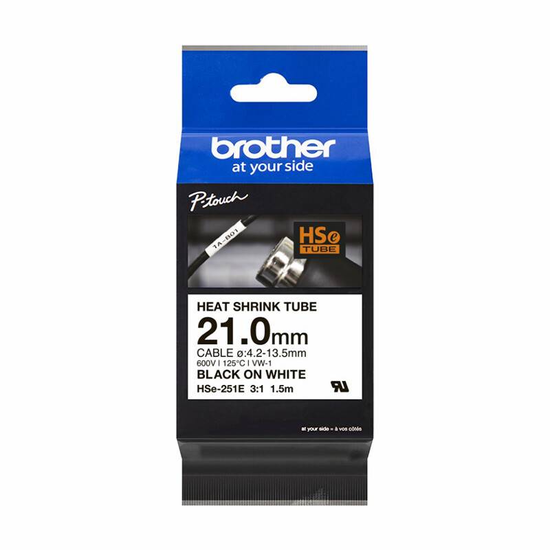 Labeltape Brother HSE251E 21mm sort p&aring; hvid