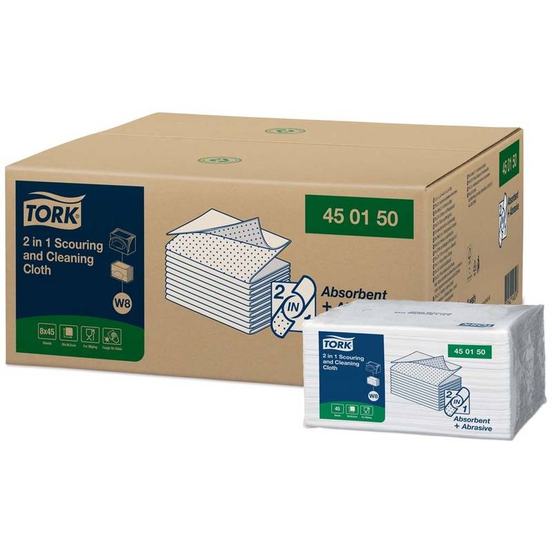 Skure og aft&oslash;rringsklud Tork 2-i-1 W8 38,5x30cm 360ark/kar