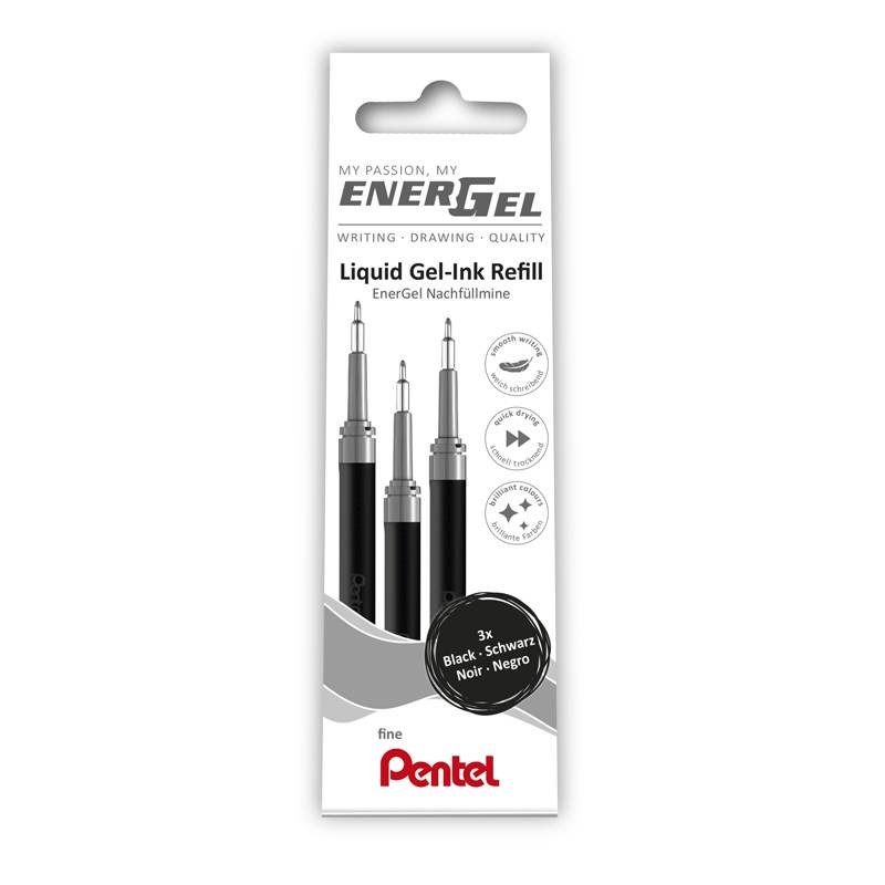 Rollerpen Pentel Energel sort 3-pack LRN5-3A
