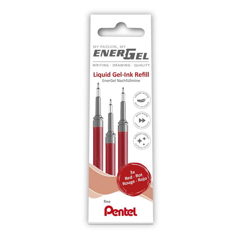 Rollerpen Pentel Energel r&oslash;d 3-pack LRN5-3B