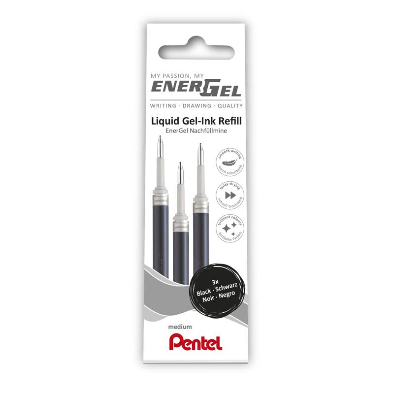 Rollerpen Pentel Energel sort 3-pack LRN7-3A