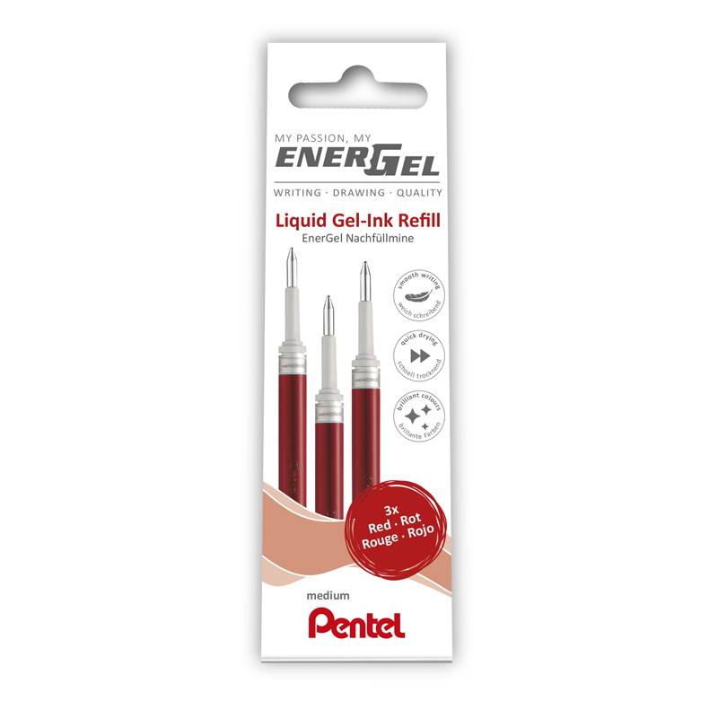 Rollerpen Pentel Energel r&oslash;d 3-pack LRN7-3B