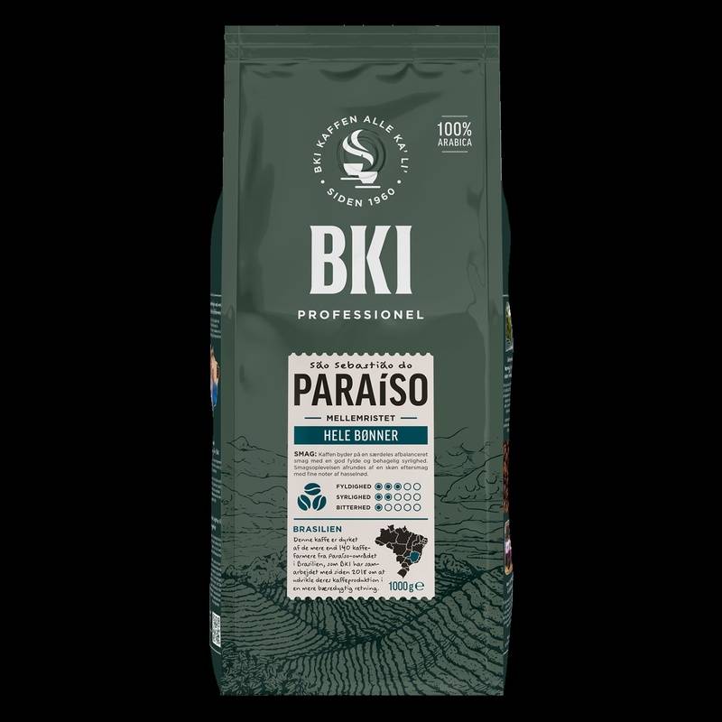 Kaffe BKI Paraiso Helb&oslash;nne 1kg Kaffe helb&oslash;nner pose a 1 kg