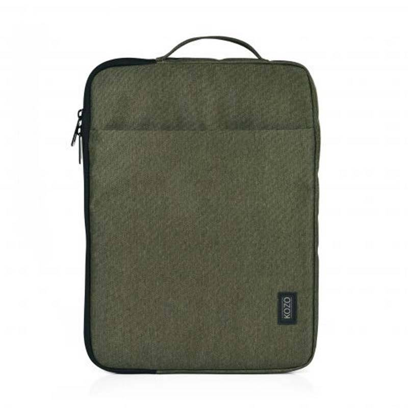 Computersleeve KOZO med h&aring;ndtag Olive genanvendt RPET op til 15,6"