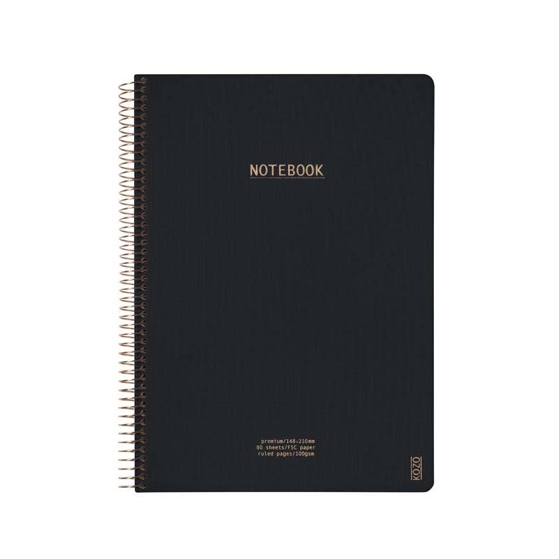 Notesbog KOZO A4 Premium sort linieret 80 sider 100g