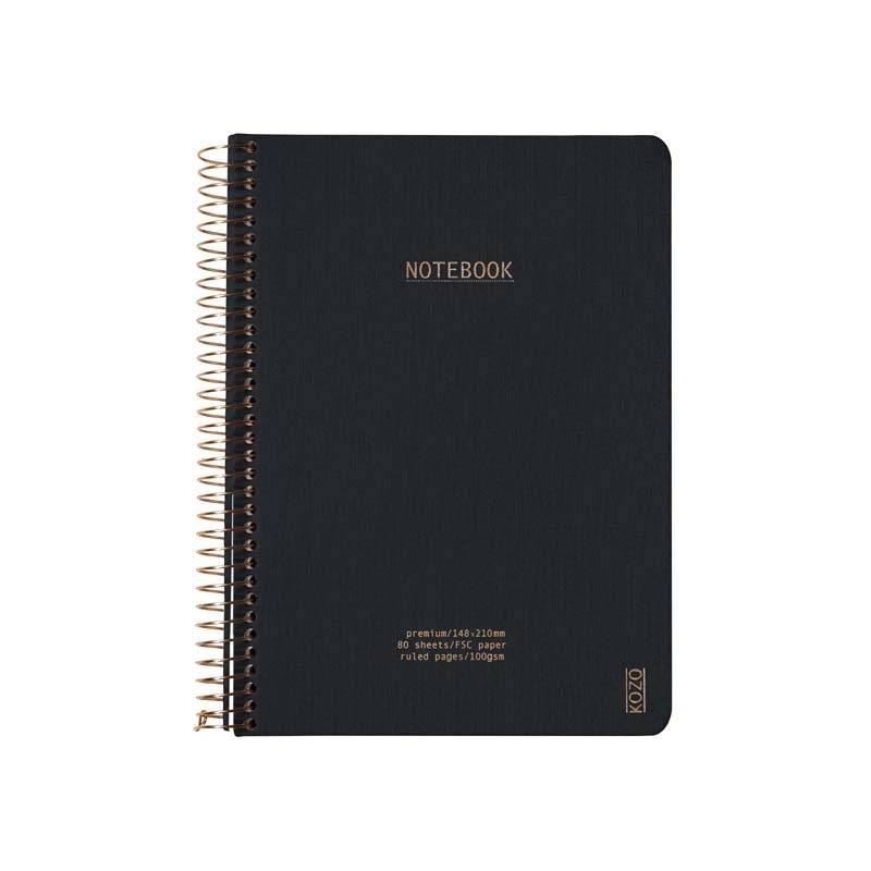 Notesbog KOZO A5 Premium sort linieret 80 sider 100g
