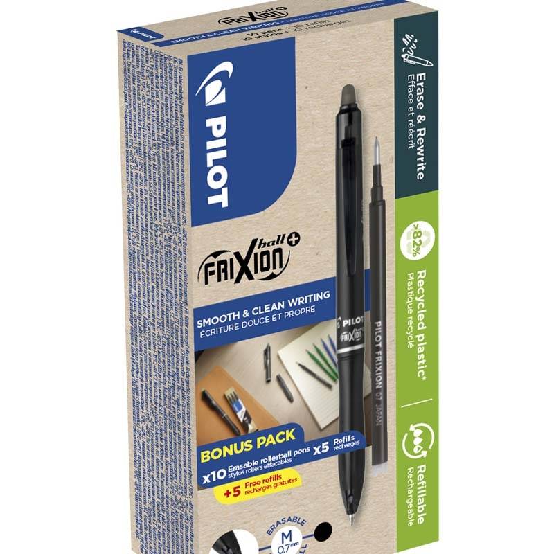 Kuglepen Pilot Frixion Plus 0,7mm sort bulk 10+10 82\% genanvendt