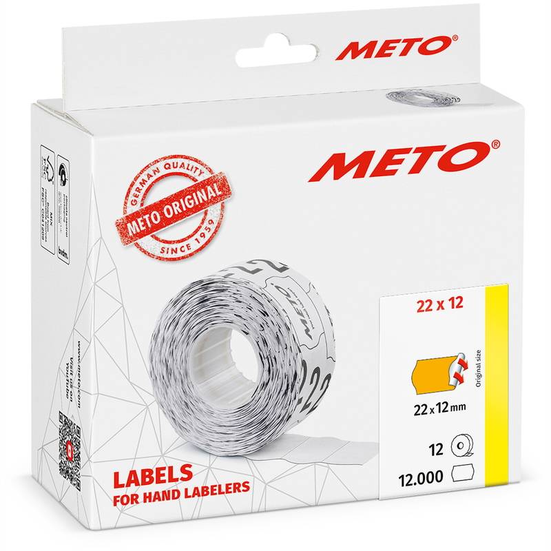 Etiket Meto 22x12mm neon orange permanent 1000stk/rul 12rul/pak
