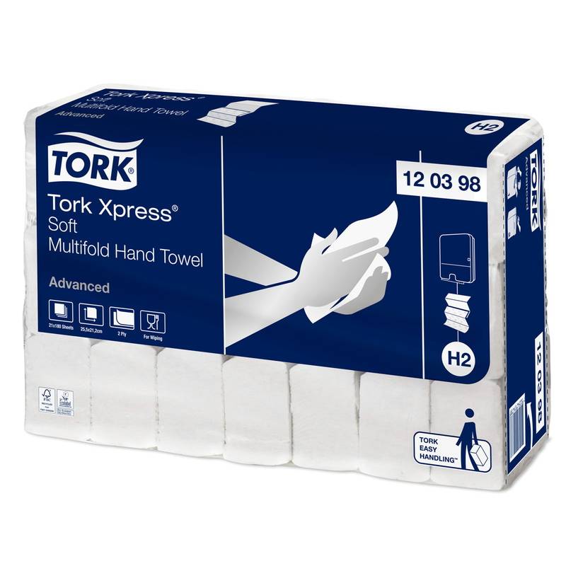 Papirh&aring;ndkl&aelig;der ark, Tork, Advanced, H2, 2 lag, hvid, 212mmx255mm, &aelig;sk