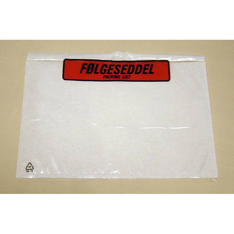 F&oslash;lgeseddellomme i genbrugsplast C5 m/tryk 235x175mm 1000stk/kar Plast