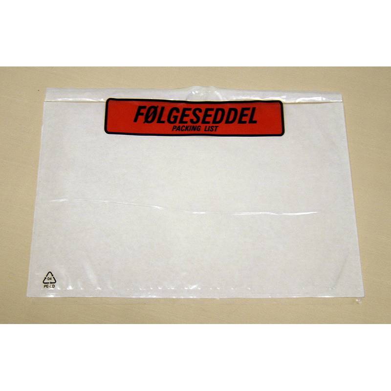 F&oslash;lgeseddellomme i genbrugsplast LD m/tryk 235x130mm 1000stk/kar Plast