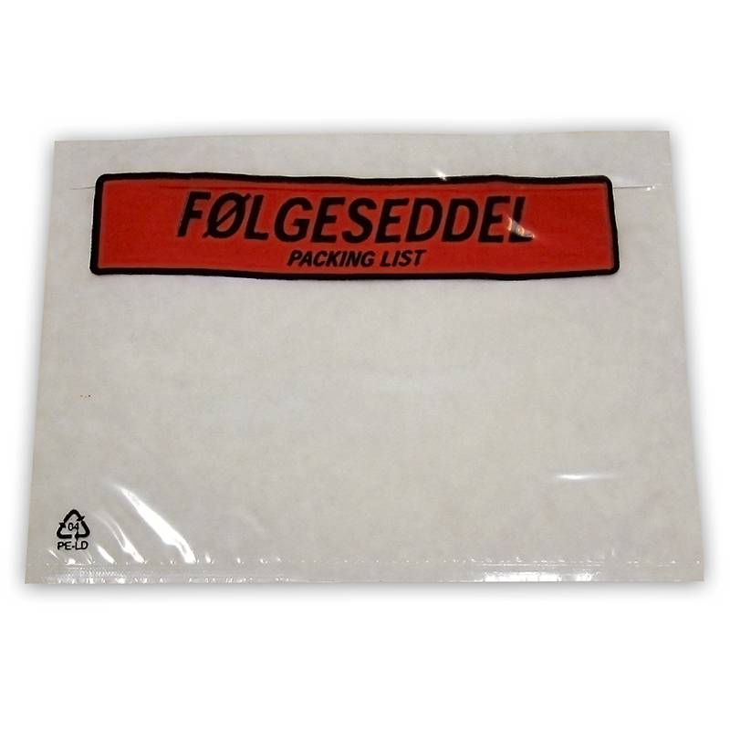F&oslash;lgeseddellomme i genbrugsplast C6 m/tryk 175x130mm 1000stk/kar Plast