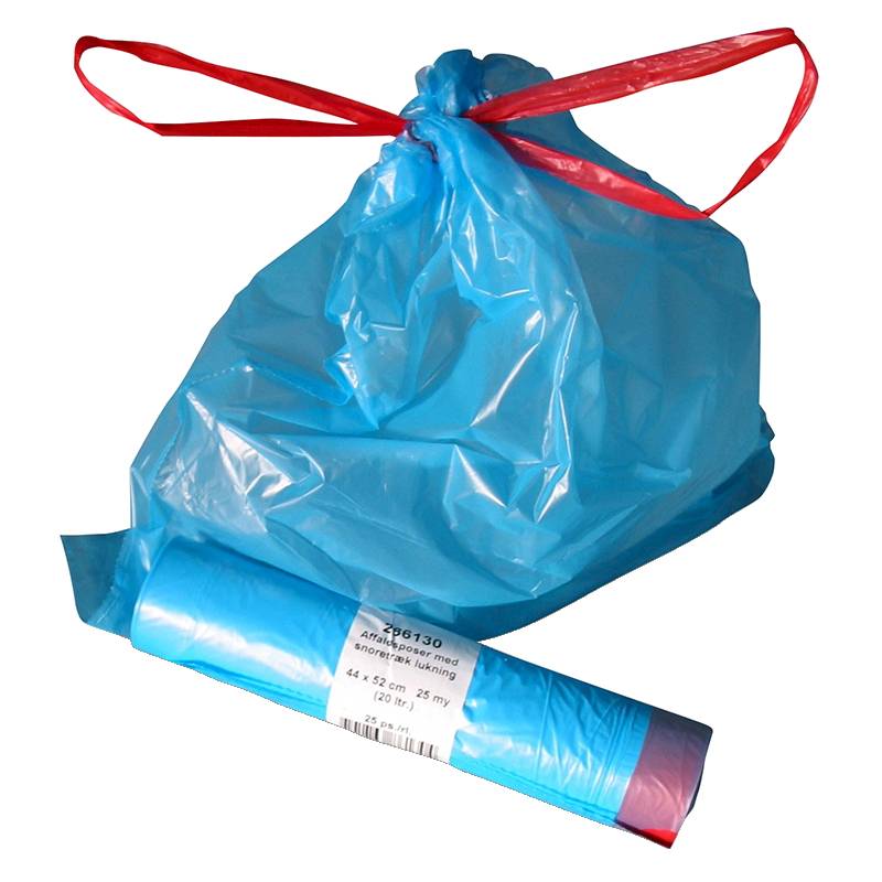 Affaldsposer m/snoretr&aelig;k lukning 440x520mm bl&aring; 20l 25ps/rl