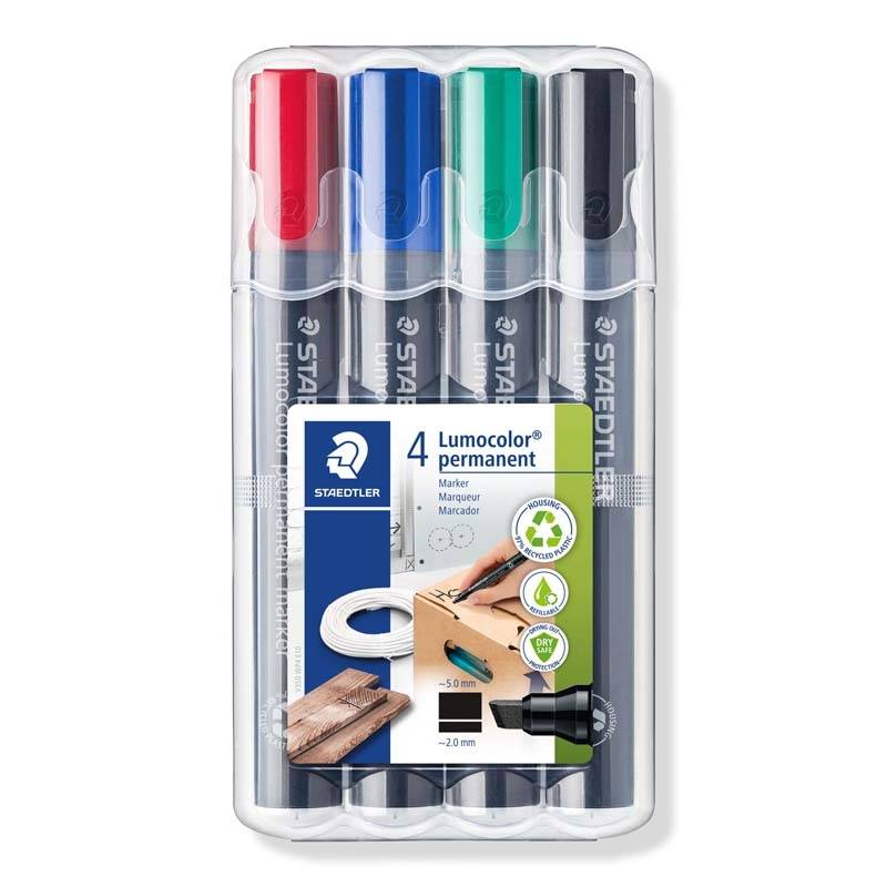 Marker STAEDTLER Lumocolor ass. 2-5mm skr&aring; spids 4stk/s&aelig;t