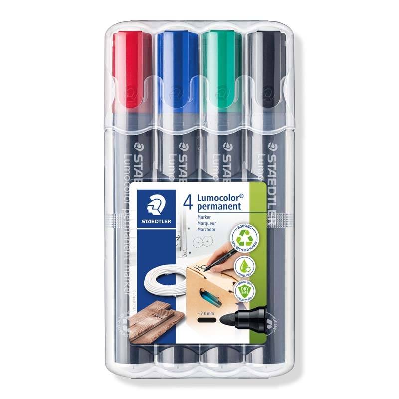 Marker STAEDTLER Lumocolor ass. 2mm rund spids 4stk/s&aelig;t