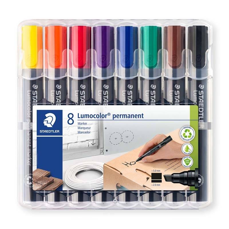 Marker STAEDTLER Lumocolor ass. 2-5mm skr&aring; spids 8stk/s&aelig;t