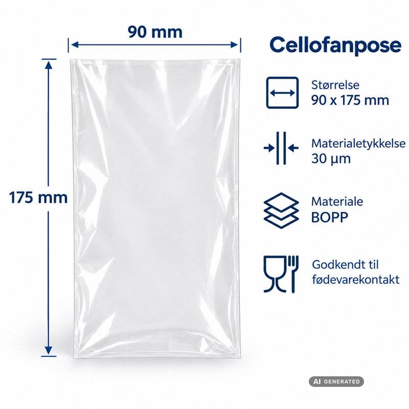 Cellofanpose OPP 90x175mm 35g 1000stk/pak fladpose