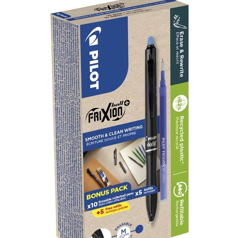 Kuglepen Pilot Frixion Plus 0,7mm bl&aring; bulk 10+10 82\% genanvendt