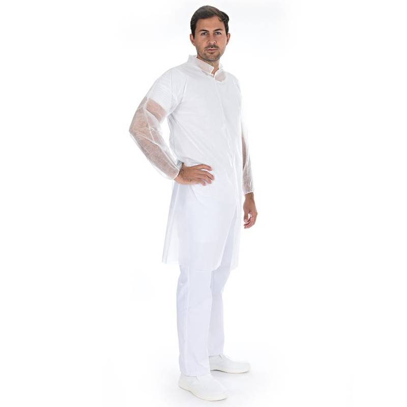 Bes&oslash;gsjakke med knapper M, Non-woven hvid, pakke a 100 stk