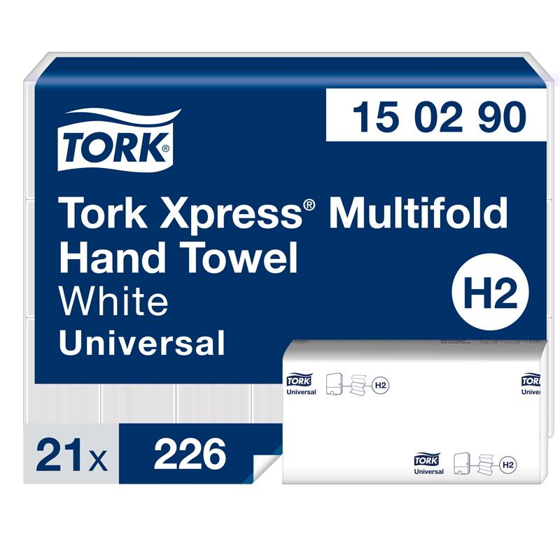 Papirh&aring;ndkl&aelig;der ark, Tork, Universal, H2 2-lags hvid 196mmx255mm, kass