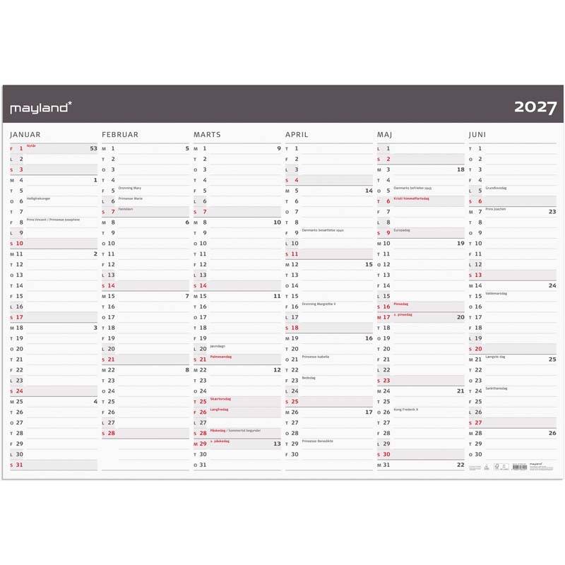 V&aelig;gkalender, Mayland k&aelig;mpe, MODERNE, 72 x740mm &aring;r: 2027, Flerfarvet,
