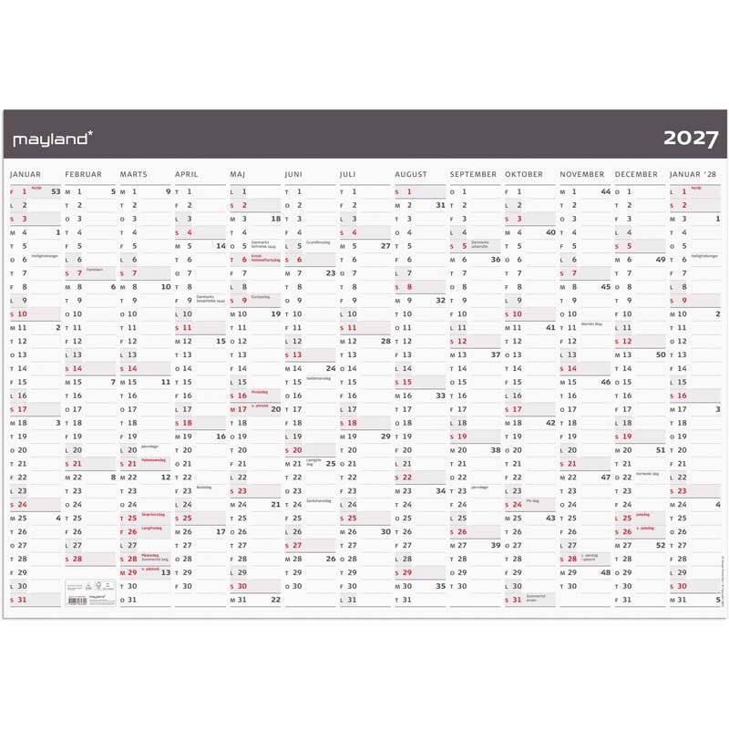 V&aelig;gkalender, Mayland k&aelig;mpe, MODERNE, 72 x740mm &aring;r: 2027, Flerfarvet,