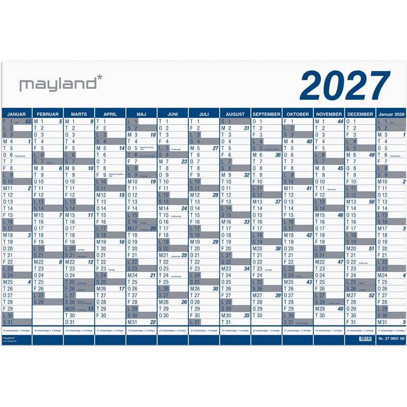 V&aelig;gkalender, Mayland k&aelig;mpe, 60x700mm &aring;r: 2027, Flerfarvet,