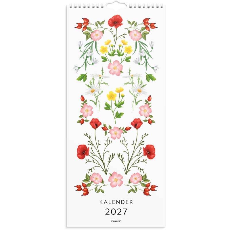 V&aelig;gkalender, Mayland Floral Delicate flowers, 190x434mm &aring;r: 2027, Flerfarvet,