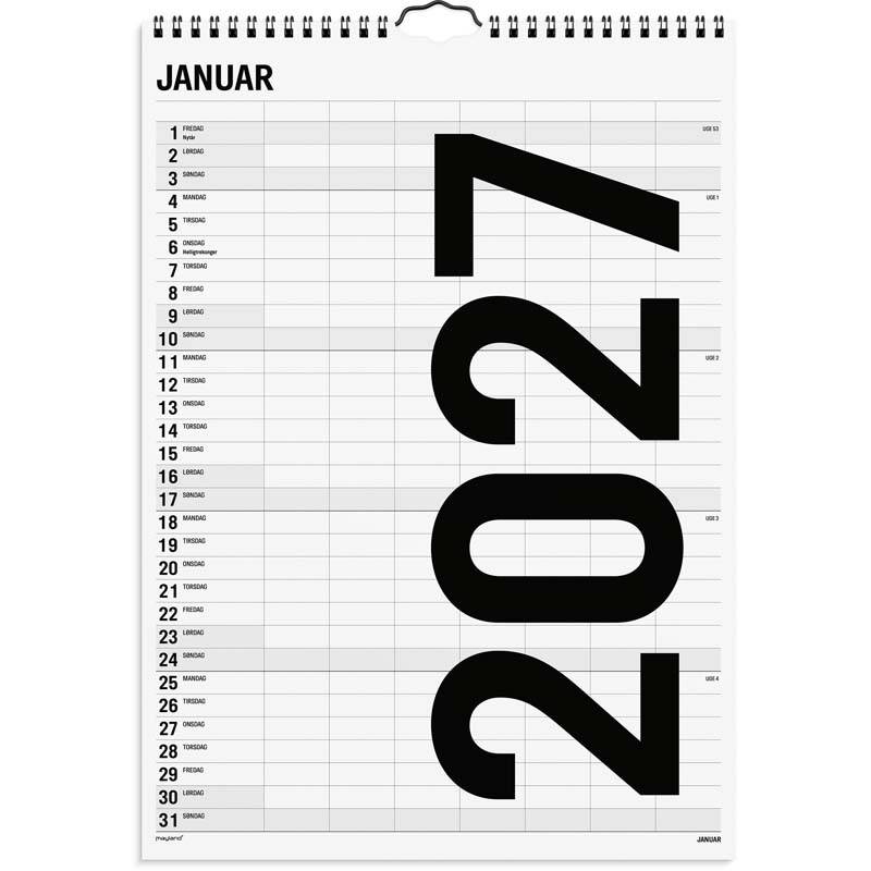V&aelig;gkalender, Mayland Familie, Family 340x483mm &aring;r: 2027, sort,