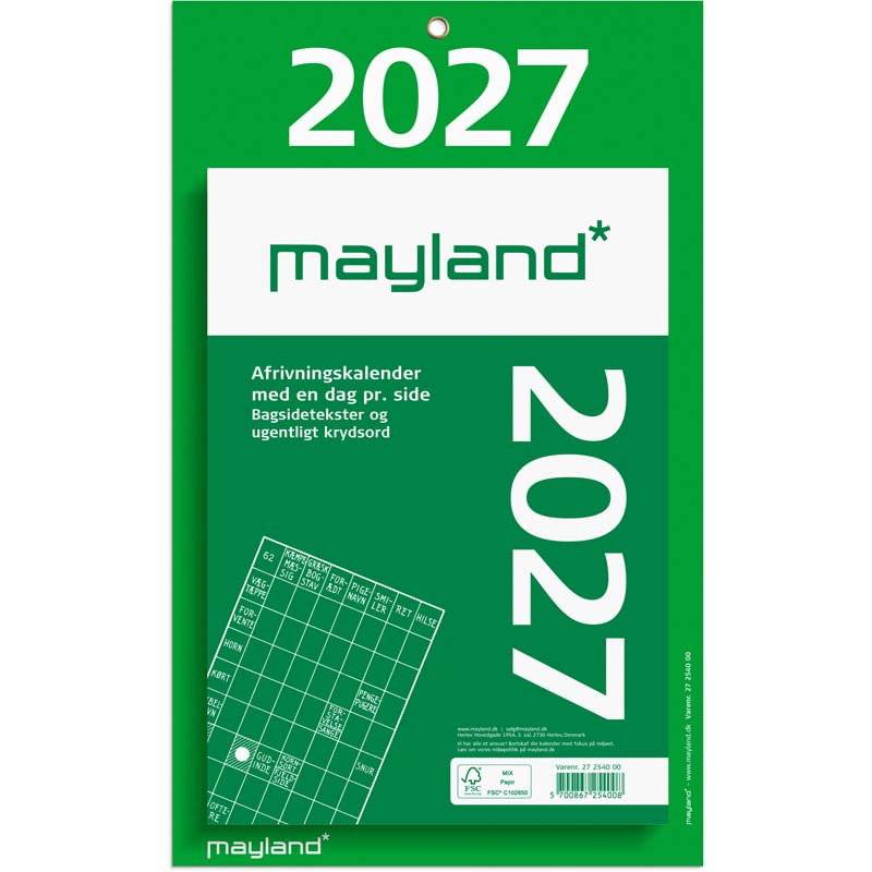 V&aelig;gkalender, Mayland Tear-off, 193x316mm &aring;r: 2027, Flerfarvet,