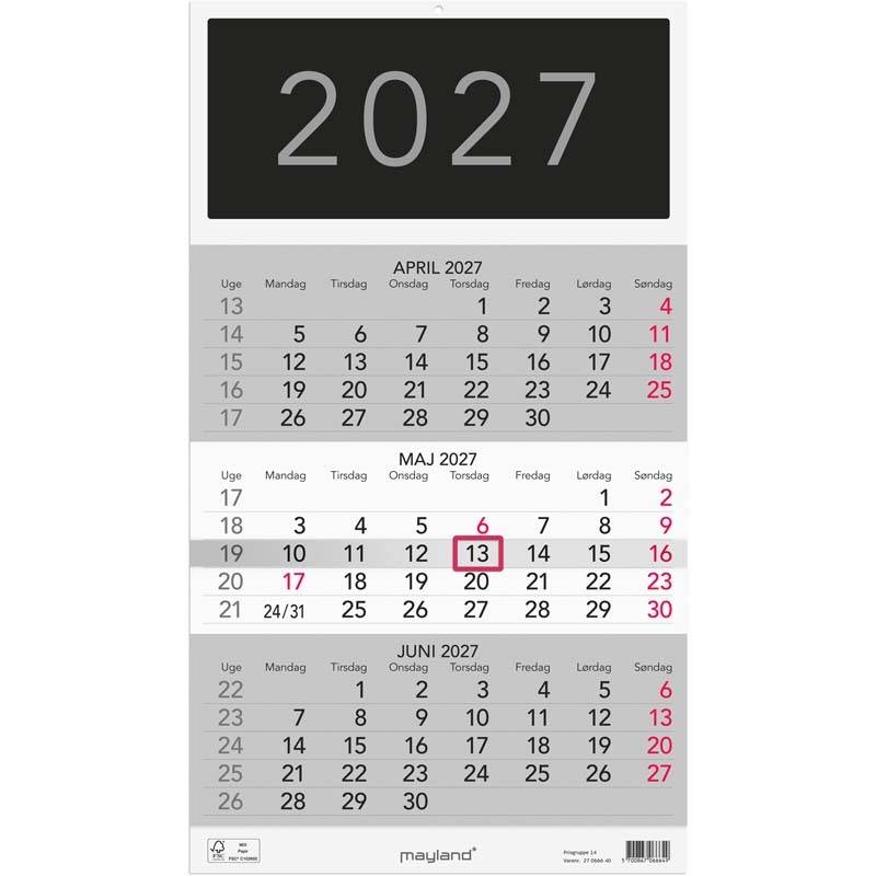 V&aelig;gkalender, Mayland, 285x362mm &aring;r: 2027, Flerfarvet,