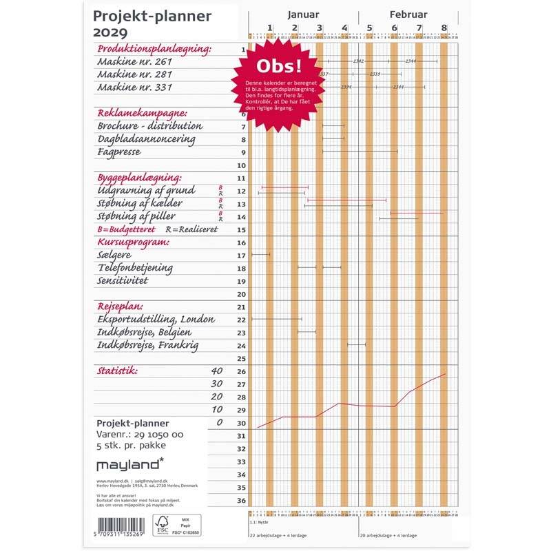 &Aring;rskalender, Mayland Projekt Planner 210x298mm &aring;r: 2029, Flerfarvet,
