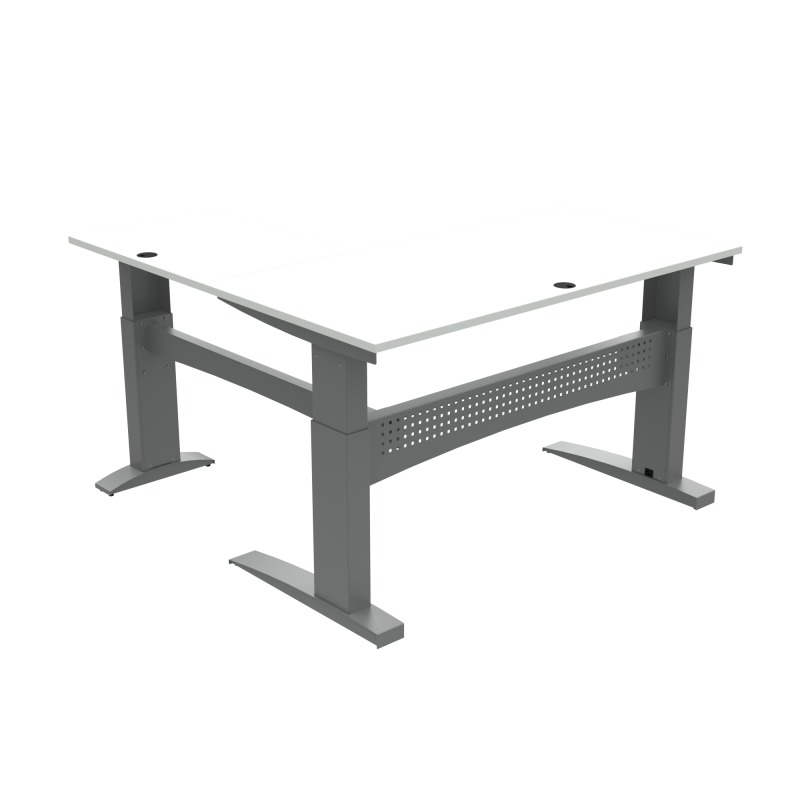 H&aelig;ve-/s&aelig;nkebord | 160x160 cm | Hvid med s&oslash;lv stel