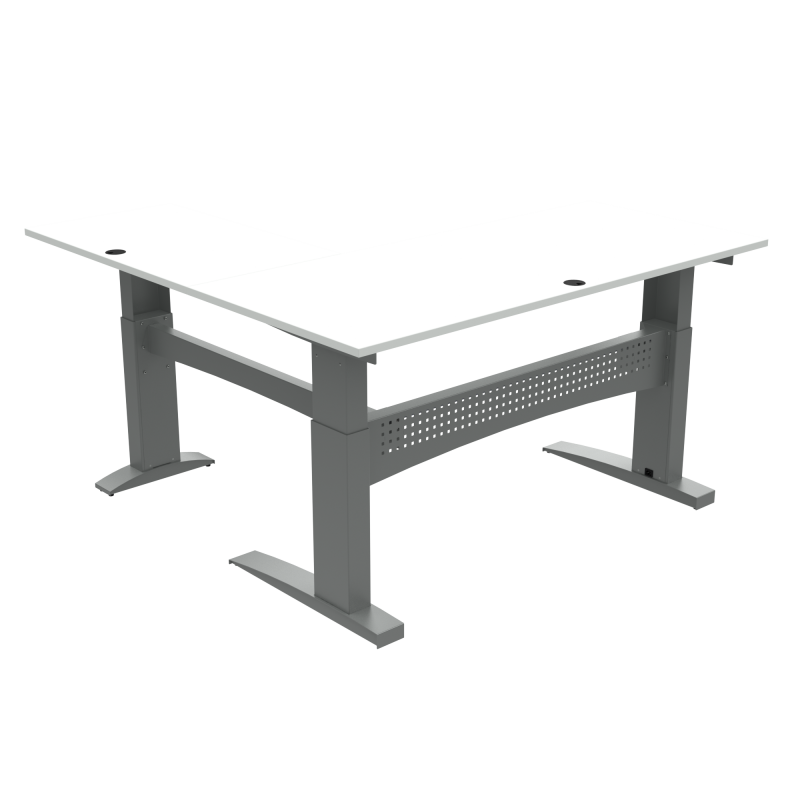 H&aelig;ve-/s&aelig;nkebord | 180x180 cm | Hvid med s&oslash;lv stel
