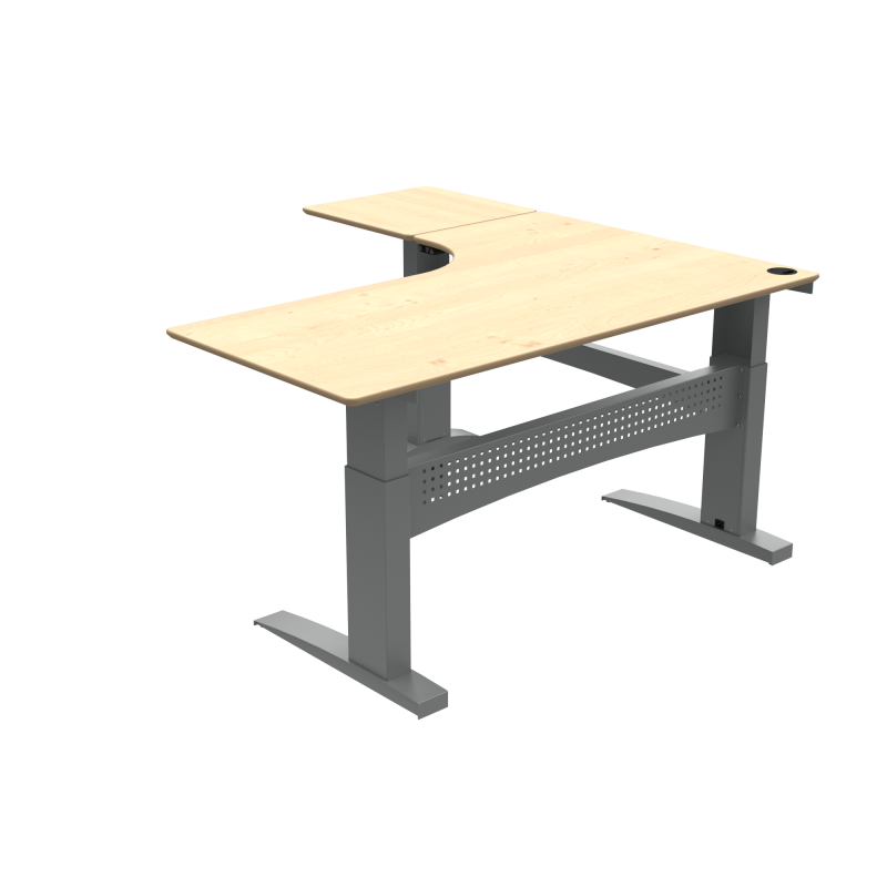 H&aelig;ve-/s&aelig;nkebord | 180x180 cm | Ahorn med s&oslash;lv stel