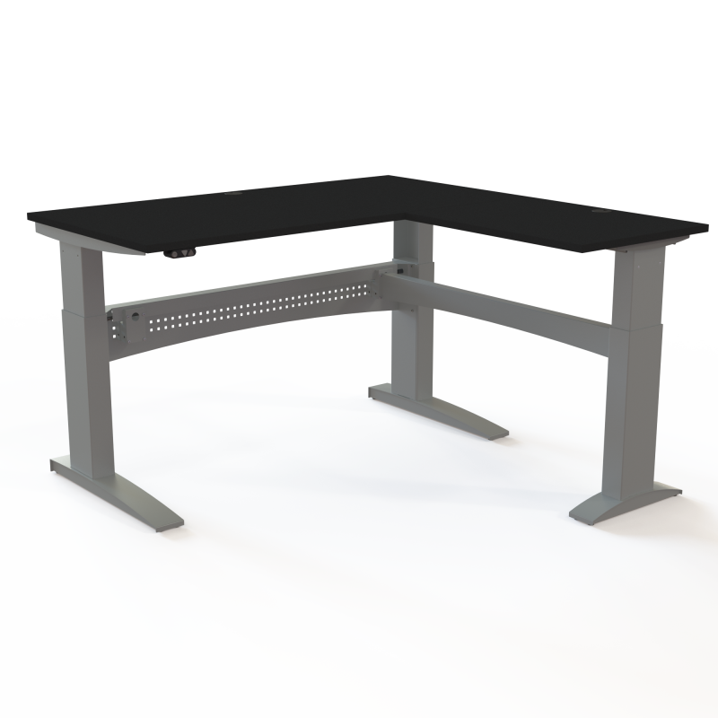 H&aelig;ve-/s&aelig;nkebord | 160x160 cm | Sort  med s&oslash;lv stel