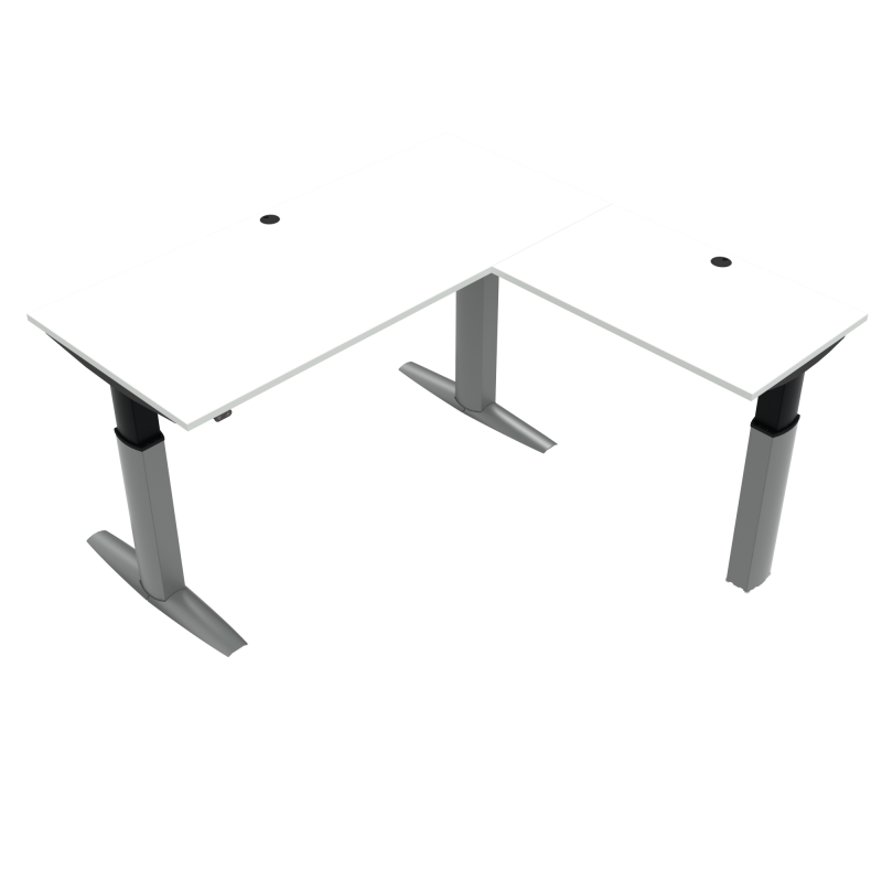 H&aelig;ve-/s&aelig;nkebord | 180x180 cm | Hvid med s&oslash;lv stel