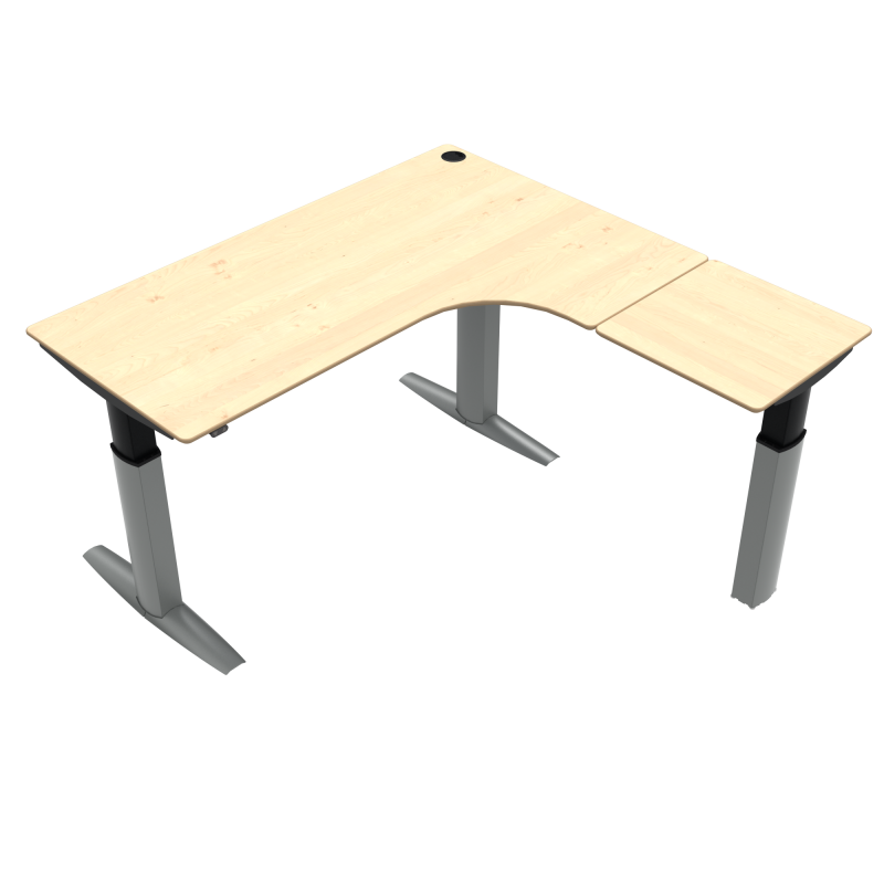 H&aelig;ve-/s&aelig;nkebord | 180x180 cm | Ahorn med s&oslash;lv stel