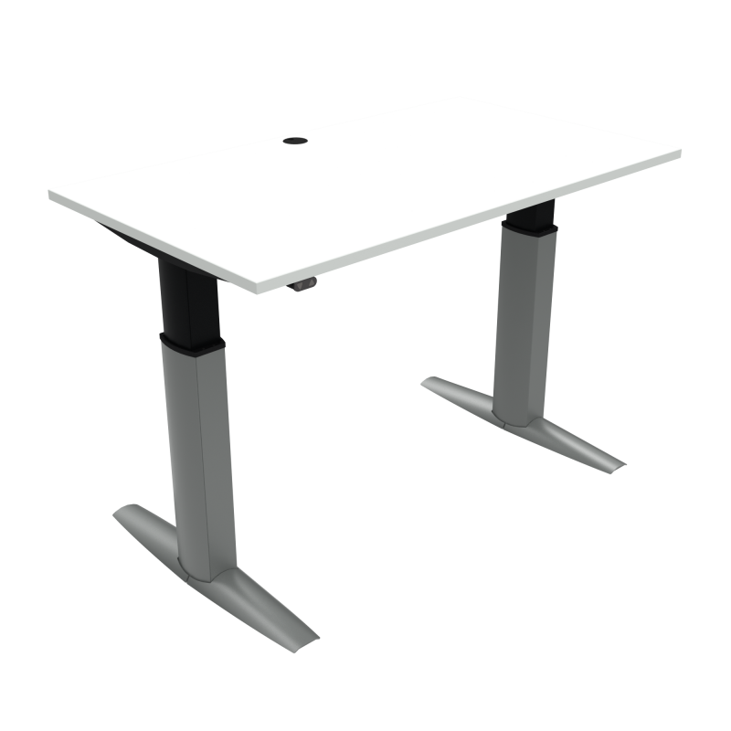 H&aelig;ve-/s&aelig;nkebord | 140x80 cm | Hvid med s&oslash;lv stel