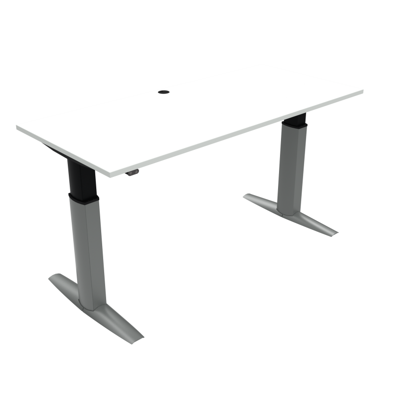 H&aelig;ve-/s&aelig;nkebord | 180x80 cm | Hvid med s&oslash;lv stel