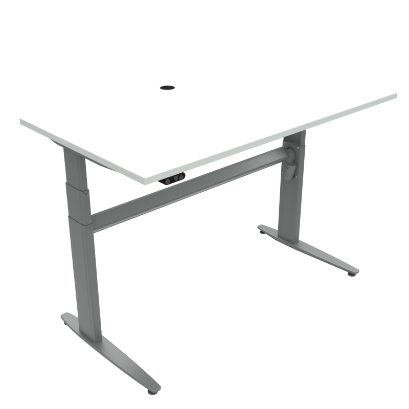 H&aelig;ve-/s&aelig;nkebord | 140x80 cm | Hvid med s&oslash;lv stel