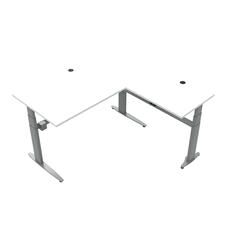 H&aelig;ve-/s&aelig;nkebord | 160x160 cm | Hvid med s&oslash;lv stel